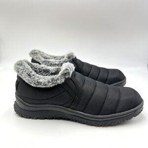 Minnetonka Womens 9M Black Quilted Gray Faux Fur Lined Boots Booties Shoes